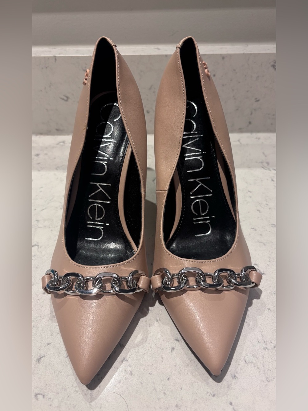 Calvin Klein Blush Pointed-Toe Chain Detail Pump